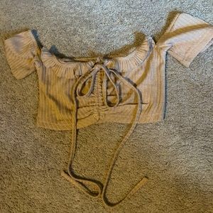 Tan off the shoulder crop top